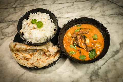 Venison massaman curry, steamed rice & buttered paratha